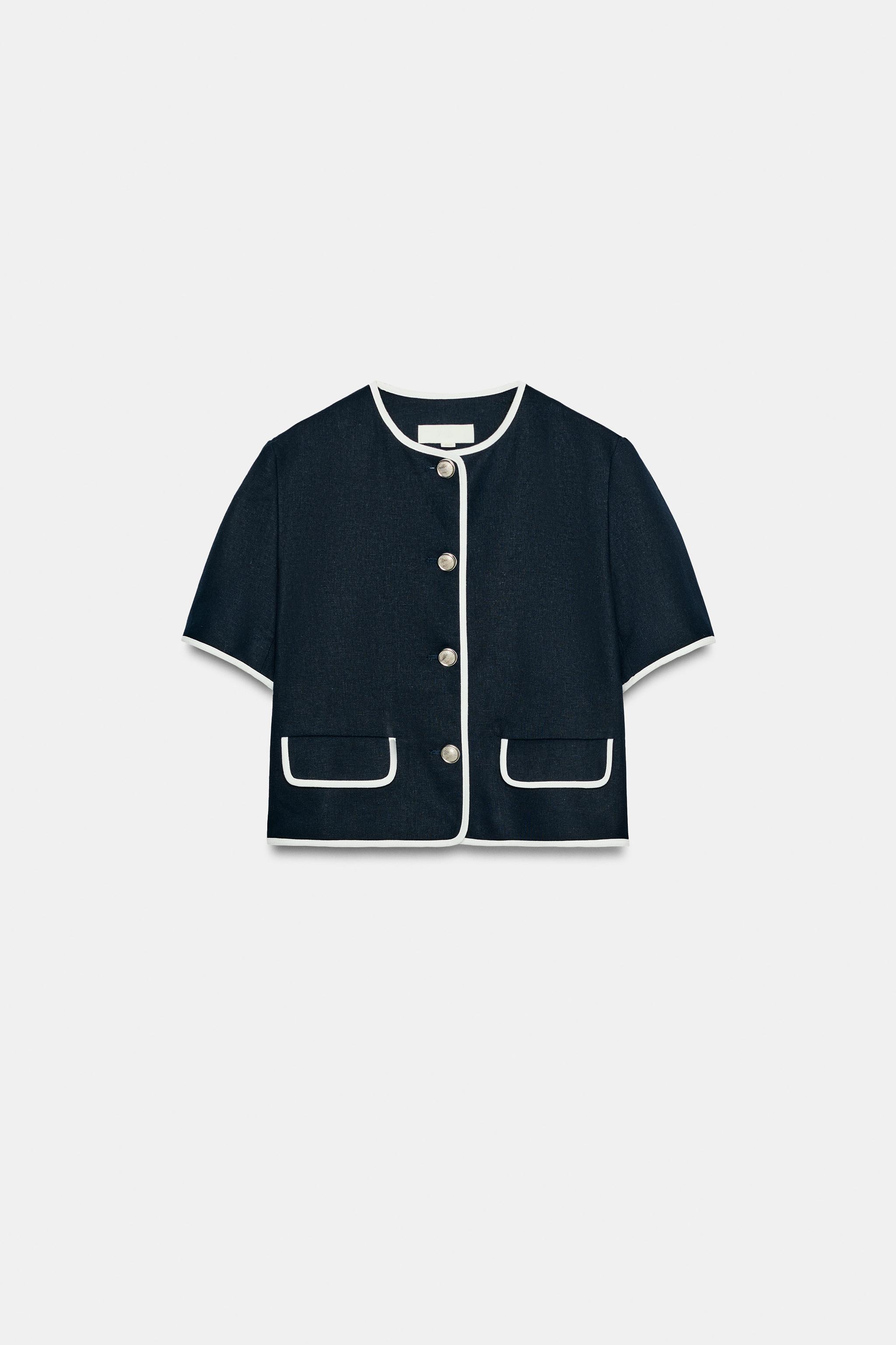 SHORT SLEEVE CONTRAST TRIM BLAZER